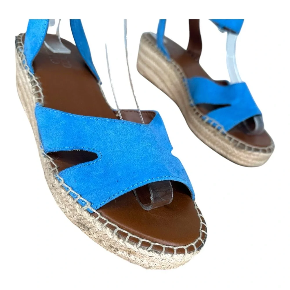 Franco Sarto Women’s 9M Penne Blue Strappy Sandals Espadrilles Colorful Heel